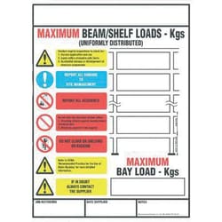 Manutan Pallet racking/shelving weight load notice. Hxw, Quantity: Each