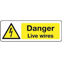 Manutan Danger live wires hazard sign. 300 x 100mm. Rigid, Quantity: Pack