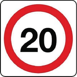 Manutan 20 mph road sign. 400 x 400mm. Refelective. Post, Quantity: Pack