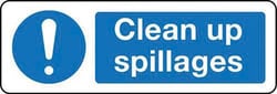 Manutan Clean up spillages sign. 600 x200mm. Stoved alumin, Quantity: Pack