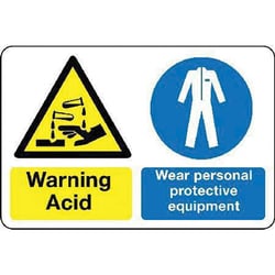 Manutan Warning acid sign. 300 x 200mm. Rigid plastic, Quantity: Pack of