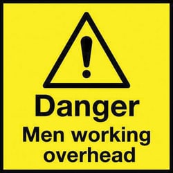 Manutan Danger men working overhead A board sign, 590mm x 290mm | Buy Online | Manutan | Fisher Scientific