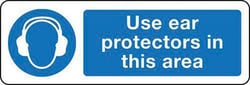 Manutan Use ear protectors in this area sign. 600 x 200mm., Quantity: Each