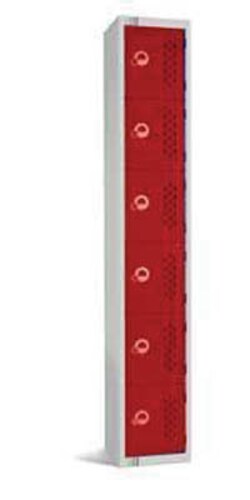 Manutan Locker, perforated door, grey/red, six tier, 1800mm x 300mm x 300mm | Buy Online | Manutan | Fisher Scientific