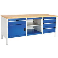 Manutan Ra-bands bench 2000x750x840mm 1 cupboard/4 drawers, Quantity: Pack