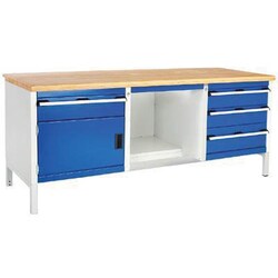 Manutan Ra-bands bench 2000x750x840mm 1 cupboard/4 drawers, Quantity: Pack