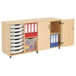 Manutan Beech wooden storage unit + 8 gry trays.hxwxd, Quantity: Pack of