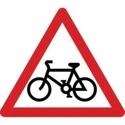 Manutan Cycle route ahead warning sign. 600mm triangle, Quantity: Each