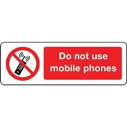 Manutan Do not use mobile phones sign. 300 x 100mm. Stoved, Quantity: Pack