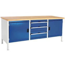 Manutan Ra-bands bench 2000x750x840mm 2 cupboards/3 drawer, Quantity: Pack