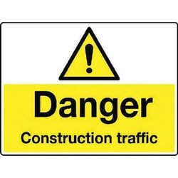 Manutan Danger construction traffic sign. 600 x 450mm., Quantity: Pack