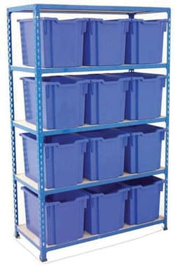 Manutan Tray bay with 12 jumbo blue trays, Quantity: Pack of 1