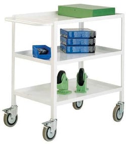 Manutan Low cost 3-shelf wht tray trolley. Hxlxw 840x895x465.braked, Quantity: