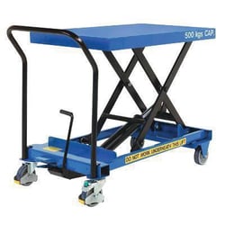 Manutan 500kg single scissor manual lift table. Table ht., Quantity: Each