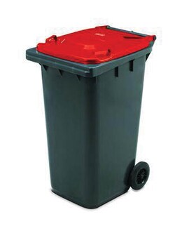 Manutan Outdoor wheeled bins, Ekwo, 240 litre capacity, grey/red | Buy Online | Manutan | Fisher Scientific