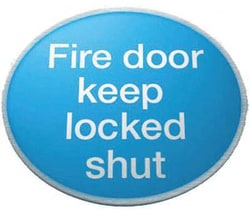 Manutan Brass fire door keep locked shut sign. Dia. 80mm., Quantity: Pack