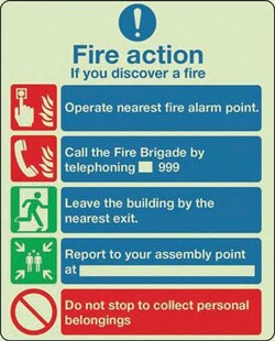 Manutan Photo luminescent fire action sign. 200 x 250mm., Quantity: Pack