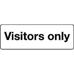Manutan Visitors only sign. 300 x 100mm. Stoved aluminium, Quantity: Pack