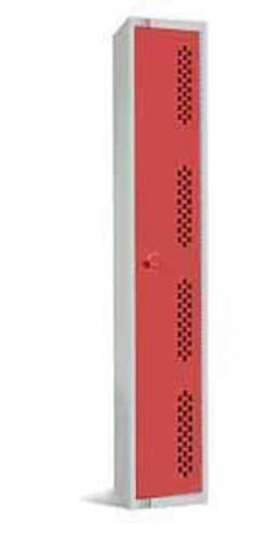 Manutan Locker, perforated door, grey/red, one tier, 1800mm x 300mm x 300mm | Buy Online | Manutan | Fisher Scientific