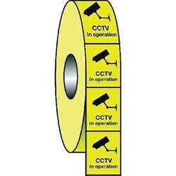 Manutan Strip of 500 cctv in operation labels. 75 x 100mm.Sa vinyl, Quantity: