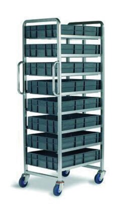 Manutan Eight shelf euro container trolley with containers, Quantity: Each
