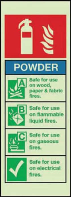 Manutan Photo lumines powder fire extinguisher sign.75x210, Quantity: Each