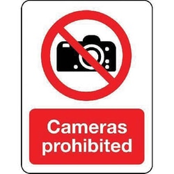 Manutan Cameras prohibited sign. 250 x 300mm. Sa vinyl, Quantity: Each
