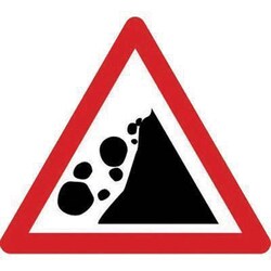 Manutan Falling rocks from right warning sign. 600mm, Quantity: Each