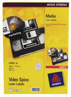 Avery Dennison Avery video spine label, 25 sheets, Quantity: Pack of 25