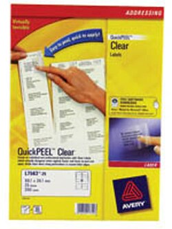 Avery Dennison Avery laser label, 99.1mm x 38.1mm, clear, pack of 25, Quantity: