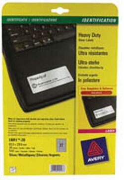 Avery Dennison Avery heavy duty laser label, silver, 27mm x 20 sheets,