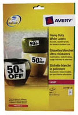 Avery Dennison Avery laser label, heavy duty, 64mm x 34mm, 24 per sheet,