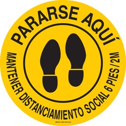 Brady Stand Here Maintain Social Distancing 6 ft./2 m Floor Sign (Spanish) 17 in. | Buy Online | Brady&trade; | Fisher Scientific