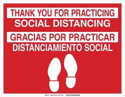 Brady&trade;&nbsp;Thank You For Practicing Social Distancing Bilingual Floor Sign (English/Spanish)