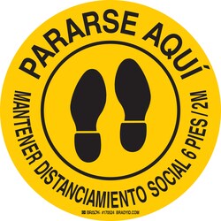 Brady Stand Here Maintain Social Distancing 6 ft./2 m Floor Sign (Spanish) 8 in. | Buy Online | Brady&trade; | Fisher Scientific