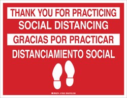 Brady Thank You For Practicing Social Distancing Bilingual Floor Sign (English/Spanish) 8.5 x 11 in. | Buy Online | Brady&trade; | Fisher Scientific
