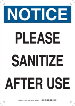 Brady Please Sanitize After Use Sign 14 x 10 in. | Buy Online | Brady&trade; | Fisher Scientific