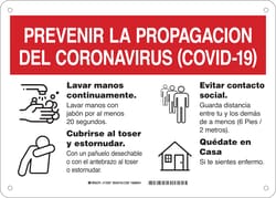 Brady Prevent The Spread COVID-19 Sign (Spanish) 10 x 14 in. | Buy Online | Brady&trade; | Fisher Scientific