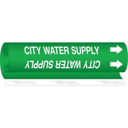 Brady&trade;&nbsp;City Water High Performance Pipe Marker, 0.375 to 0.5 in., White on Green