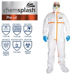 Chemsplash Pro+4 Type 456 Coverall with Feet, Taped 3X-Large | Buy Online | Chemsplash | Fisher Scientific