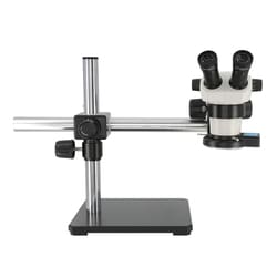 ACCU-SCOPE™ Binocular Zoom Stereo Microscope, Boom Stand w/LED Quad Ring Light and 0.5x Auxiliary Objective