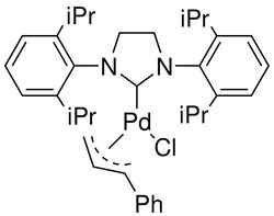 Strem, An Ascensus Company CAS# 884879-24-7. 1g. Chloro[(1,2,3-η;)-3-phenyl-2-propenyl][1,3-bis(2,6-di-i-propylphenyl)-4,5-dihydroimidazol-2-ylidene]palladium(II),
