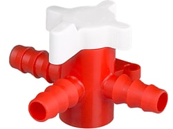 BURKLE INC&nbsp;Three-way valve, PP/PE, Ø 0.28-0.35 in. (7-9 mm), NW 0.24 in. (6 mm), red/white