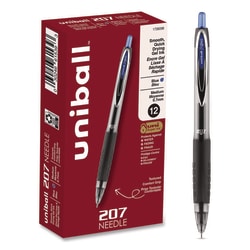 Essendant&nbsp;uniball Signo 207 Needle Point Gel Pen  Retractable  Medium 0 7 mm  Blue Ink  Clear/Black/Blue Barrel  Dozen