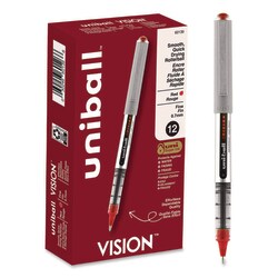 Essendant&nbsp;uniball VISION Rollerball Pen  Stick  Fine 0 7 mm  Red Ink  Silver/Red/Clear Barrel  Dozen