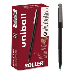 Essendant&nbsp;uniball Rollerball Pen  Stick  Extra-Fine 0 5 mm  Green Ink  Black/Green Barrel  Dozen