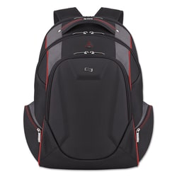 Essendant&nbsp;Solo Launch Laptop Backpack  Fits Devices Up to 17 3  Polyester  12 5x8x19 5  Black/Gray/Red