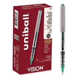 Essendant&nbsp;uniball VISION Rollerball Pen  Stick  Fine 0 7 mm  Green Ink  Silver/Green/Clear Barrel  Dozen