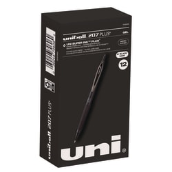 Essendant&nbsp;uniball 207 Plusplus  Gel Pen  Retractable  Micro 0 5 mm  Black Ink  Black Barrel  Dozen