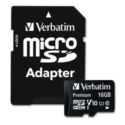 Essendant&nbsp;Verbatim 16GB Premium microSDHC Memory Card with Adapter  UHS-I V10 U1 Class 10  Up to 80MB/s Read Speed